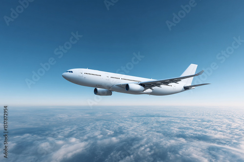 White airplane blue sky cloud travel transportation journey aviation peaceful