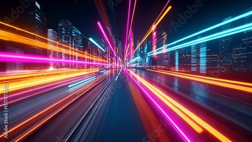 Futuristic Nightscape of Speed and Light neon glowing