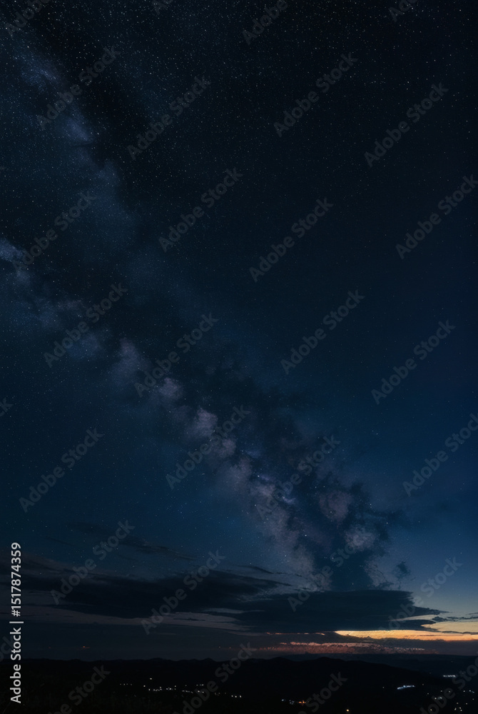 Fototapeta premium Night Landscape with Stars and Mountains – Milky Way Reflection