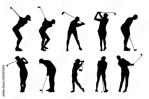 Golfer silhouette. Golf player plying golf vector silhouette art
