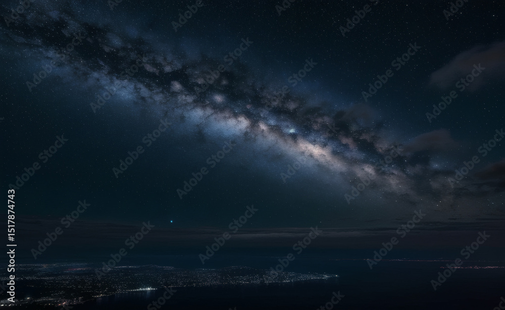 Fototapeta premium Night Landscape with Stars and Mountains – Milky Way Reflection