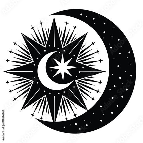 black and white star withe moon