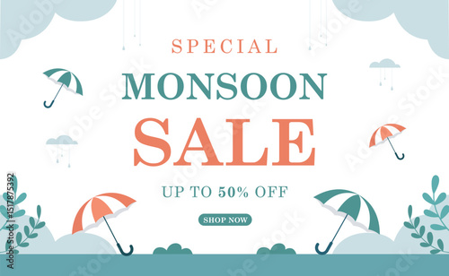 Lovely monsoon sale composition with editable text effect design