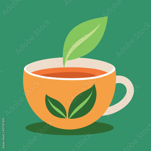 Herbal Tea Cup with Leaves vector 
