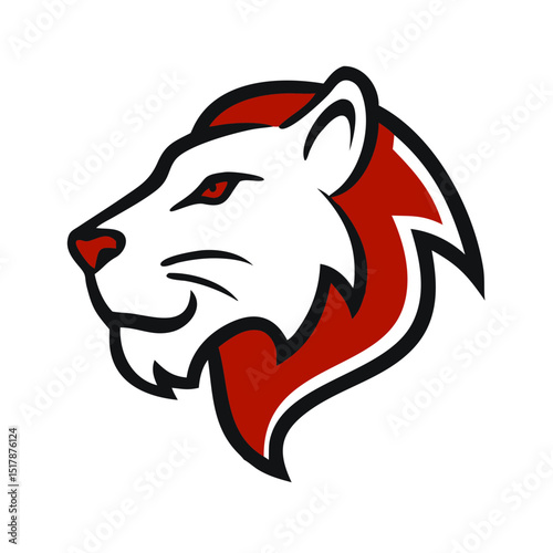 Bold lion head in red and black tribal style design