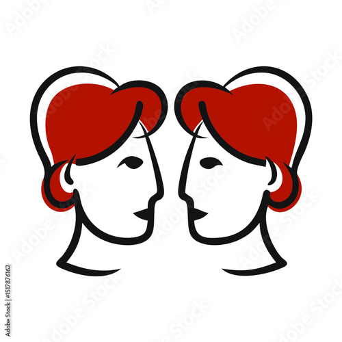 Gemini zodiac twins facing each other in stylized design