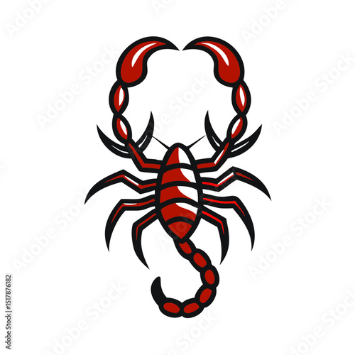 Scorpion astrological sign in bold red tribal design on white background