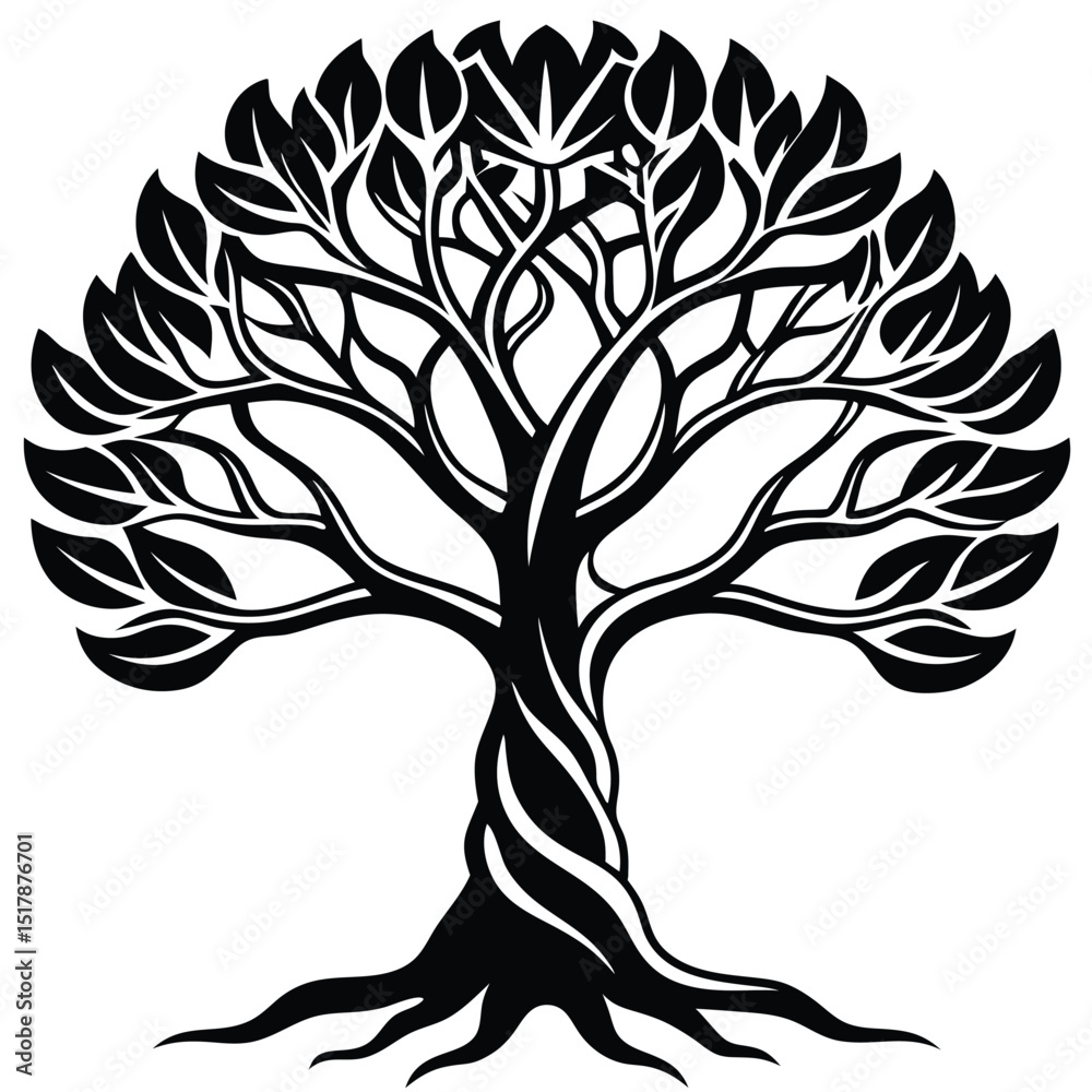 Obraz premium Tree of life with leaves vector illustration.
