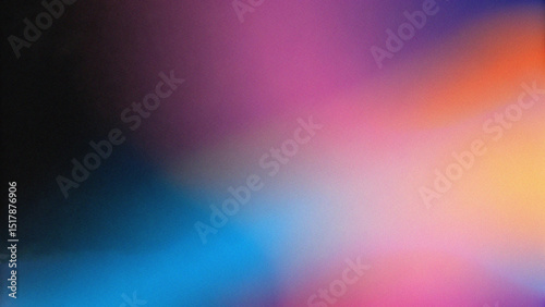 Black dark blue pink violet magenta purple orange red cyan abstract background. Color gradient ombre blend. Bright light flash glow glitter neon metallic. Noise grain mesh. Prism beam flare blur