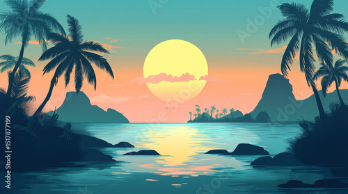 flat design illustration of a sailboat sailing in a tropical sea