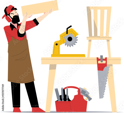 carpenter working with wooden stuff vector illustration
