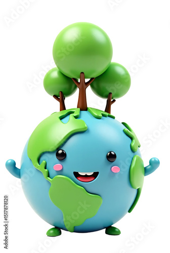 Cartoon Earth with Tree on Top ,Environmental or Forest Protection Theme