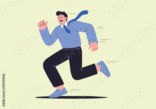 Person Running in Panic Vector — Fear and Urgency Flat Design