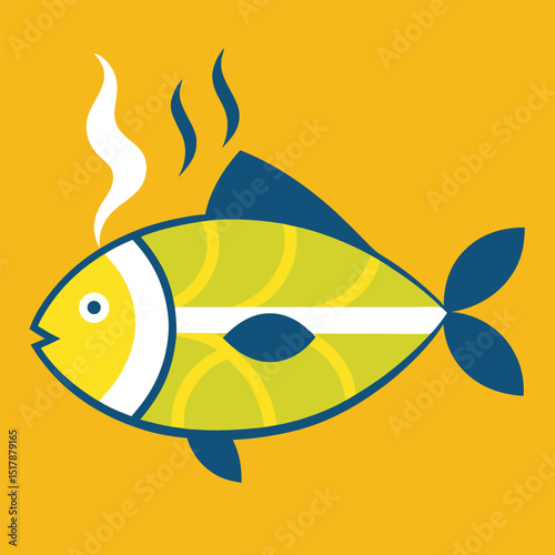 Steamed Fish with Lemon line art 