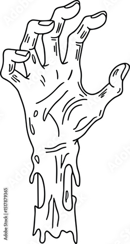 Creepy Zombie Hand – Horror Line Art Vector Illustration for Halloween