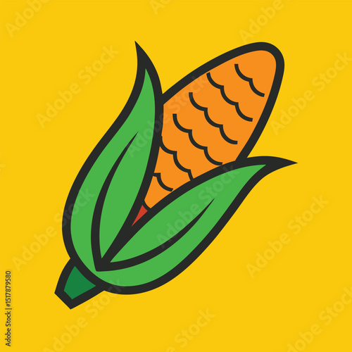 Boiled Corn on Cob Icon line art vector illustration of a leaf