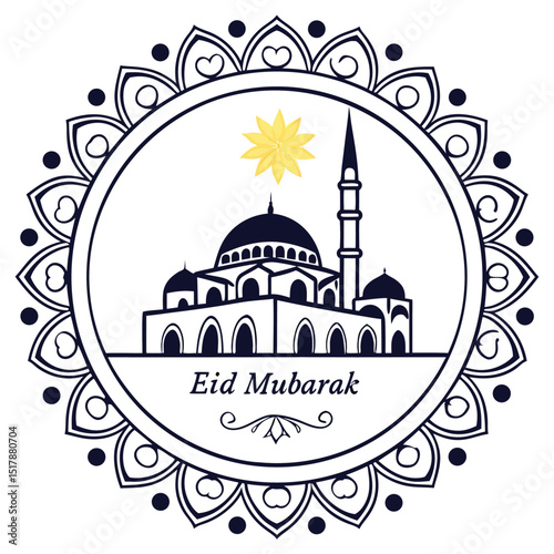 Crescent Moon & Mosque Silhouette Eid Design