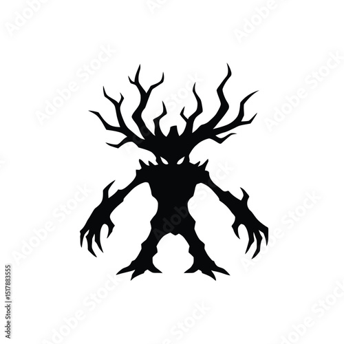 Menacing tree monster silhouette halloween design