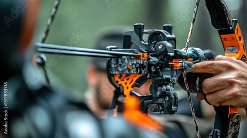 Close-up of a compound bow in use