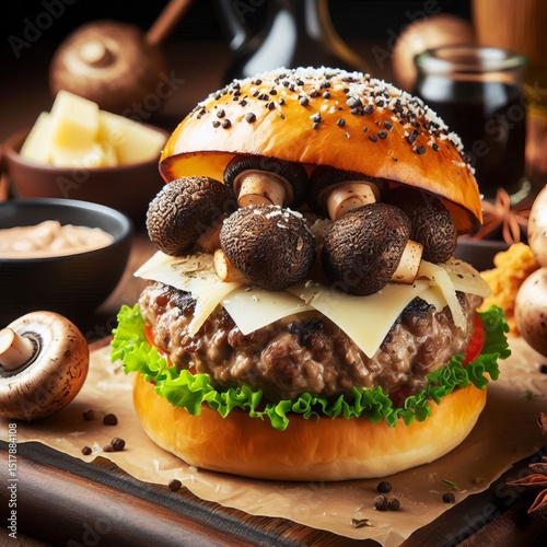 Burger Truffle oil sautéed mushrooms and