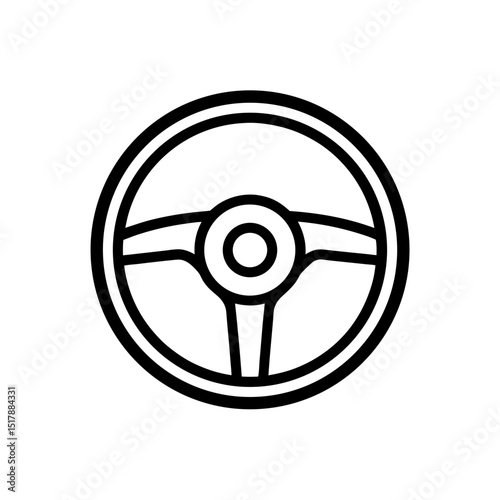 Modern Steering Wheel Vector Icon Black Line Art