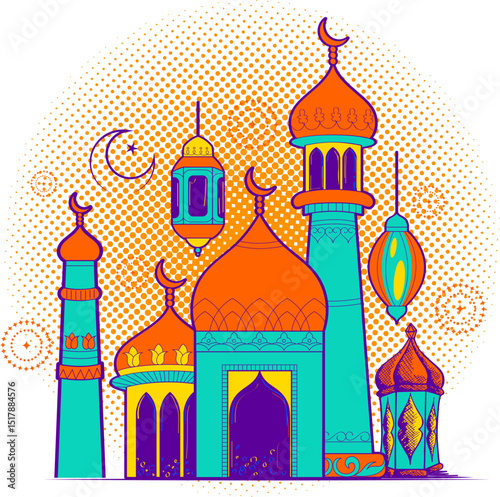 Ramadan Kareem Generous Ramadan greetings with mosque for Islam religious festival Eid