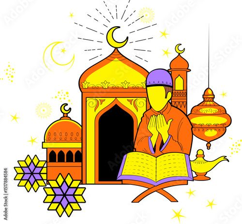 Ramadan Kareem Generous Ramadan greetings with mosque for Islam religious festival Eid