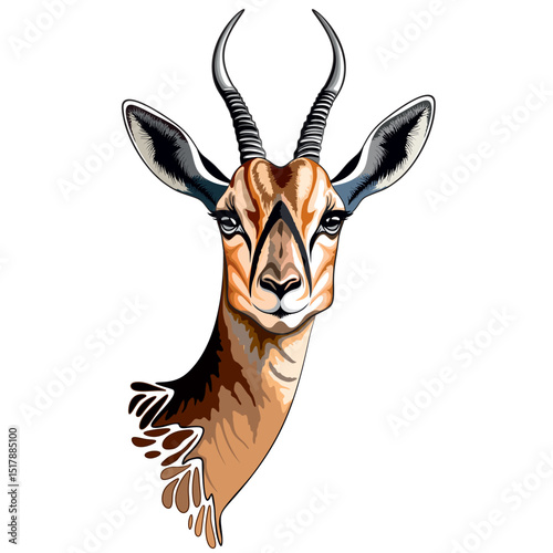 African Antelope Thomson Gazelle Wid Animal Portrait vector illustration isolated on white 
