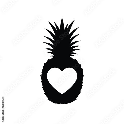 Pineapple heart silhouette tropical love design