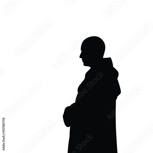 Monk silhouette standing profile peaceful contemplation