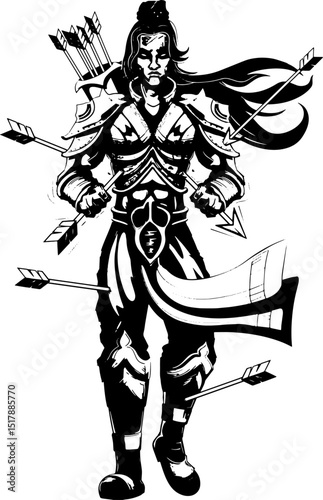 Lord Rama holding Bow and Arrow in Happy Dussehra festival of India background