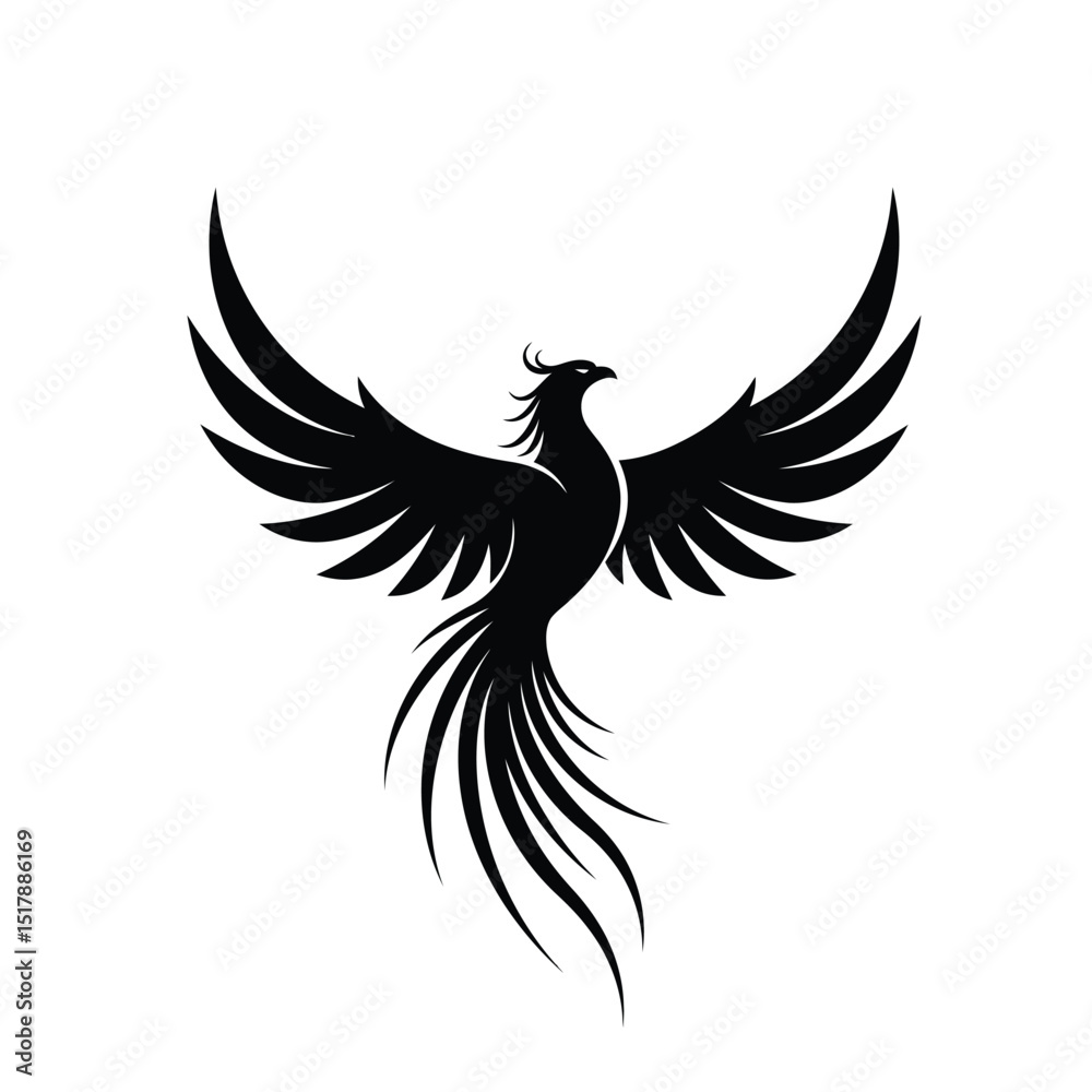 Fototapeta premium Majestic black phoenix bird in flight soaring