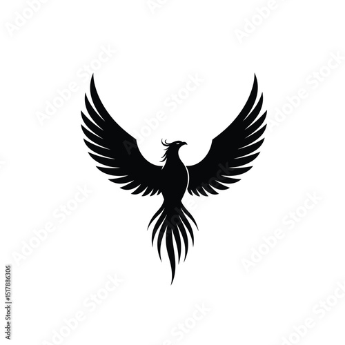 Majestic black phoenix bird wings spread