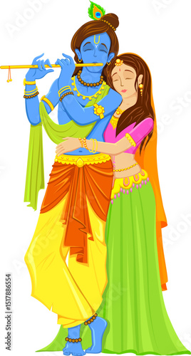Lord Krishna and Radha in religious festival background of India Shri Krishan Janmashtami