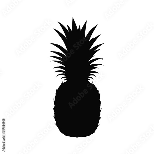 Single black silhouette of a pineapple fruit