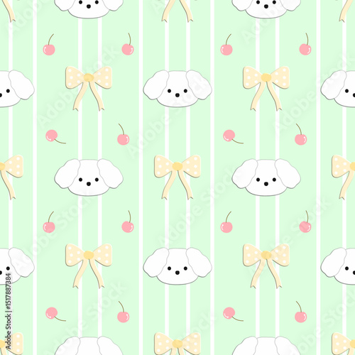 seamless pattern with flowers and puppy 