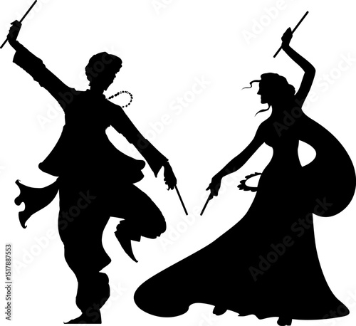 Couple playing Dandiya in disco Garba Night banner poster for Navratri Dussehra festival of India