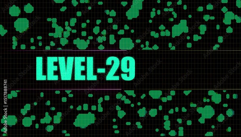 Text Level-29 animation. text level with cc ball action effect on black background.