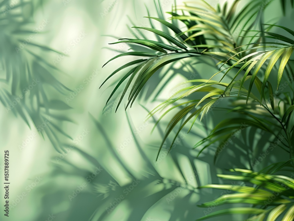 Obraz premium Palm Leaves and Shadows on Soft Green Background