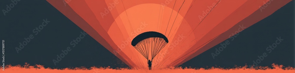 Fototapeta premium Sunset Parachute Adventure Scene