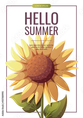Summer flyer design with sunflower. Vector illustration for flyer, promo, banner.