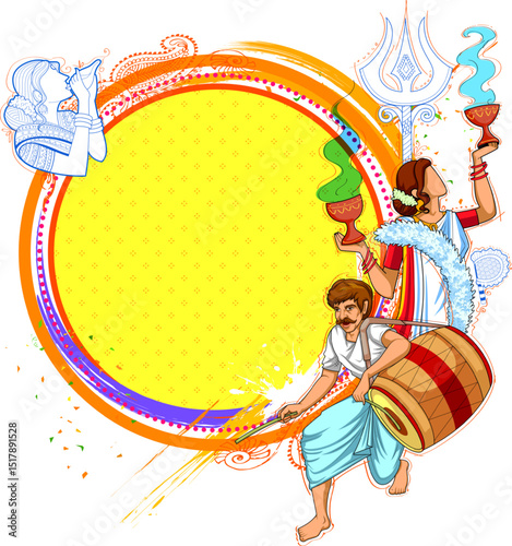Goddess Durga in Happy Durga Puja Subh Navratri Indian religious background design