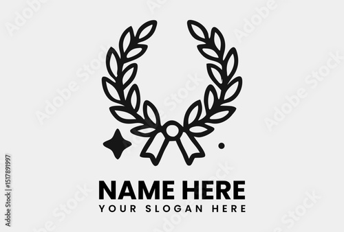 Detailed outline drawing of a classic laurel wreath with a decorative bow, symbolizing honor or victory. Achievement concept