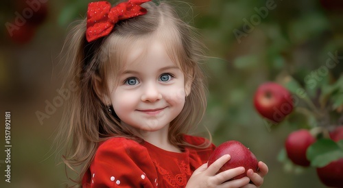 Wallpaper Mural Charming Young Child Holding an Apple in a Fruit Orchard Torontodigital.ca