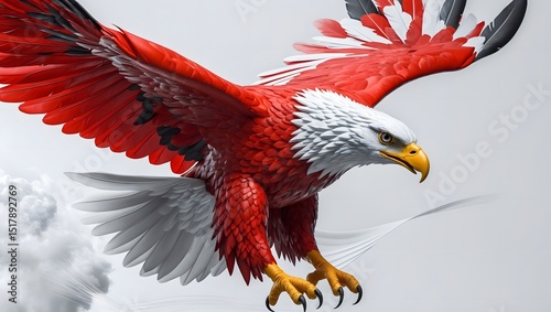 Majestic Red and White Eagle in a Dynamic Aerial Pose
