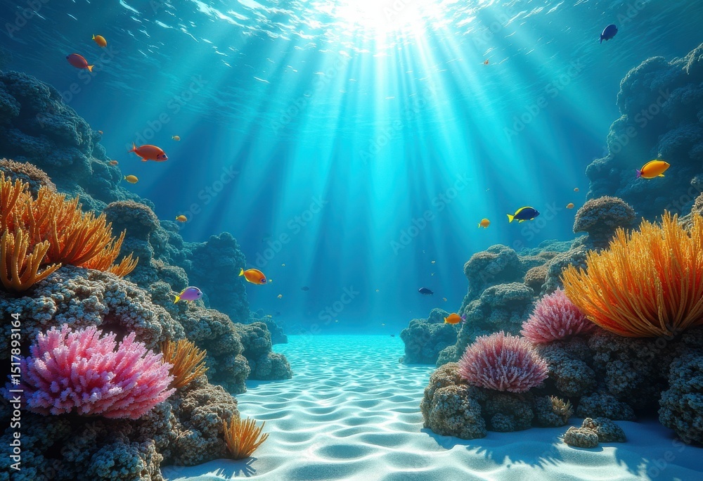 Obraz premium vibrant coral reef underwater seascape submerged rocks diverse marine life, ocean, aquatic, colorful, biodiversity, fish, ecosystem, seaweed, flora