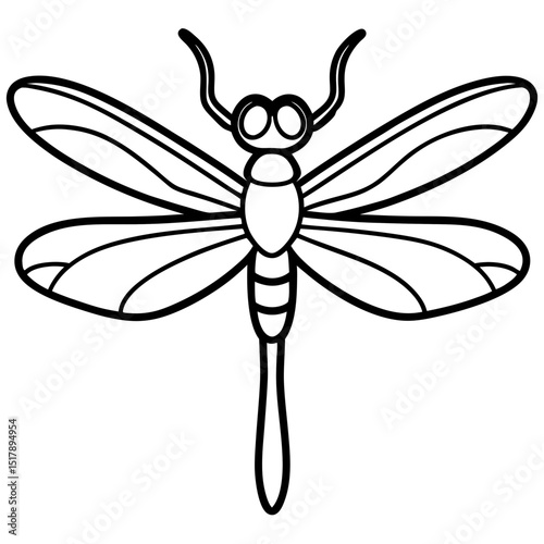Black and White Dragonfly Line Art