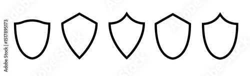 Shield frame set. Collection shield signs. Empty outline icons. Vector