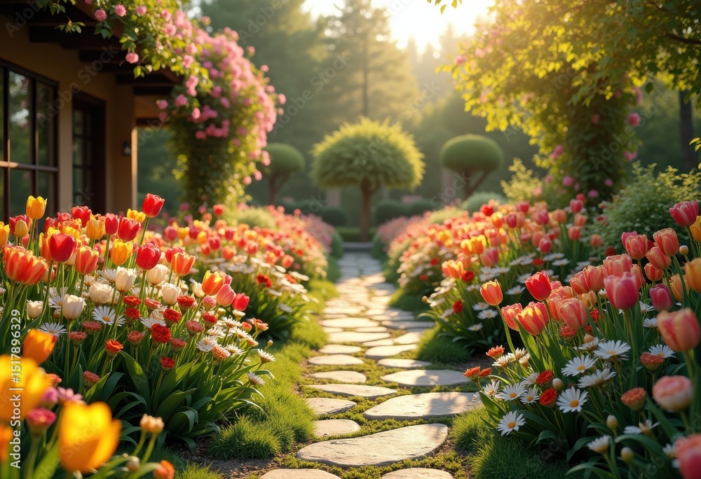 vibrant flower beds intricate stone pathways colorful blossoms garden design, flora, plant, bloom, outdoor, spring, terrace, nature, landscape, scenery vibrant flower beds intricate stone pathways colorful blossoms garden design, flora, plant, bloom, outdoor, spring, terrace, nature, landscape, scenery