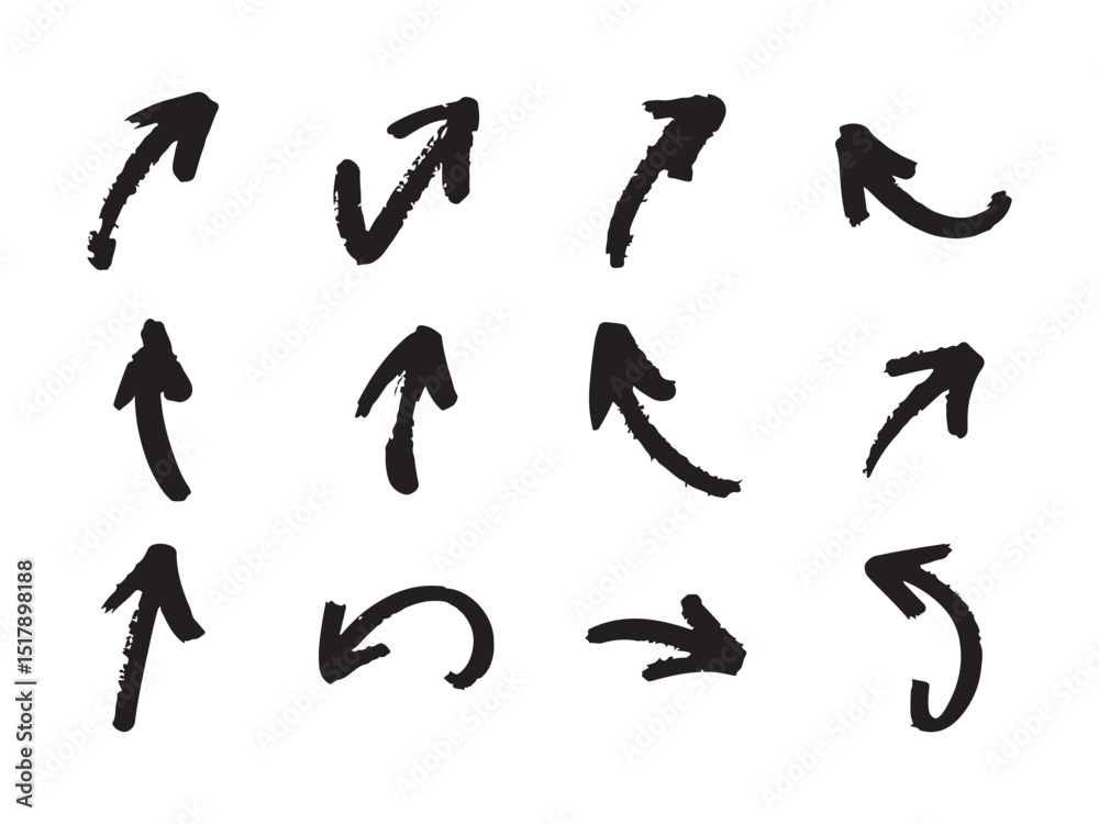A set of diverse, hand-drawn arrow icons in various directions, perfect for website design, presentations, or any project needing visual direction. A set of diverse, hand-drawn arrow icons in various directions, perfect for website design, presentations, or any project needing visual direction.